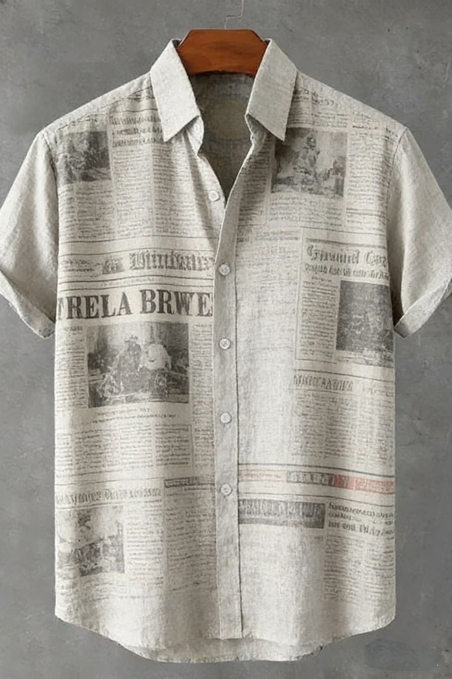 Men's Shirt Gradient Lotus Floral Print Turn‑down Collar Short Sleeve Vacation Party Casual Button Down Tops Summer Men Clothes