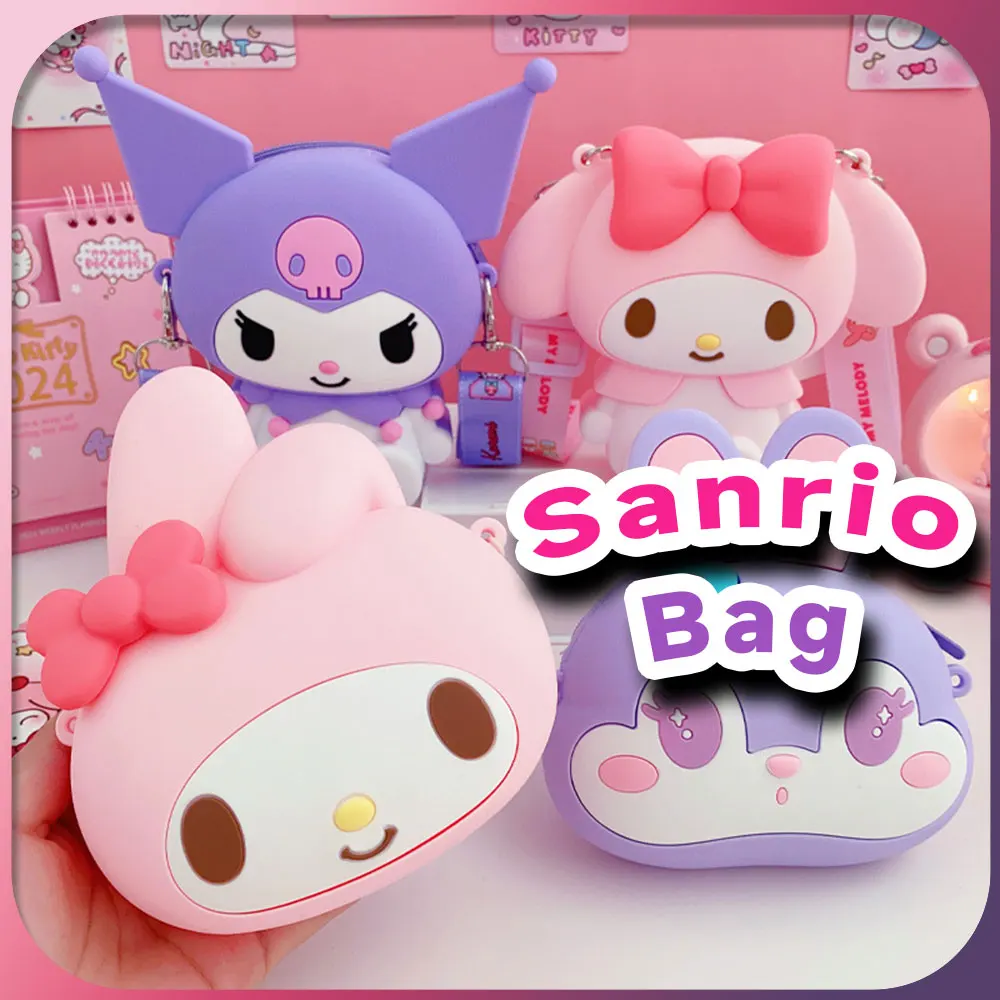 

Sanrio Kuromi Crossbody Bag Kawaii My Melody Anime Shoulder Bag Rubber Bag Cute Fashion Children Purse Girl Gift