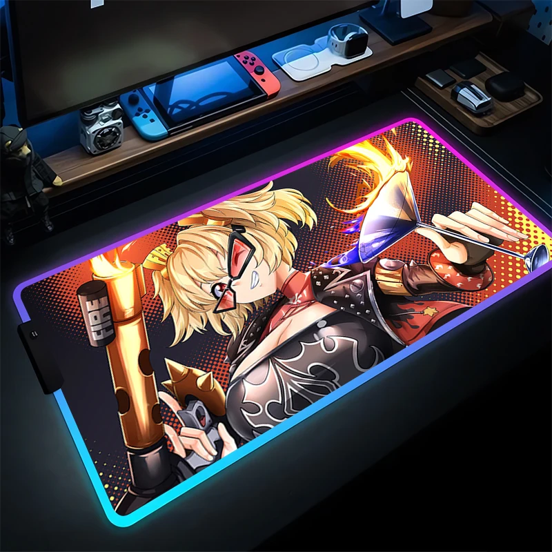 Alas Mouse RGB Zenless Zone Zero Alas Keyboard Gamer Burnice Putih Alas Mouse Meja Karet Tapis Souris Gaming LED PC Anime Mousepad