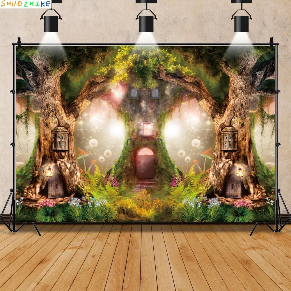 Verträumter märchenhafter Garten-Hintergrund, Frühlingswald, Wald, Baumloch, Babyparty, Geburtstagsfeier, Porträtfotografie-Hintergrund