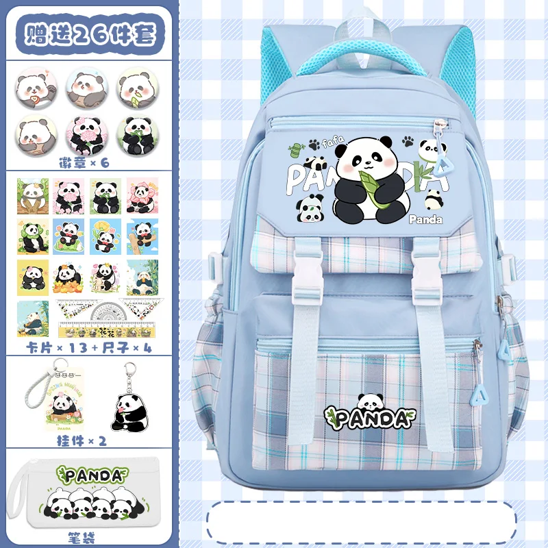 Bolsa Escolar de Grande Capacidade para Meninas, Mochila Flor Panda, Estudantes Júnior e Primário, 456 ° Série