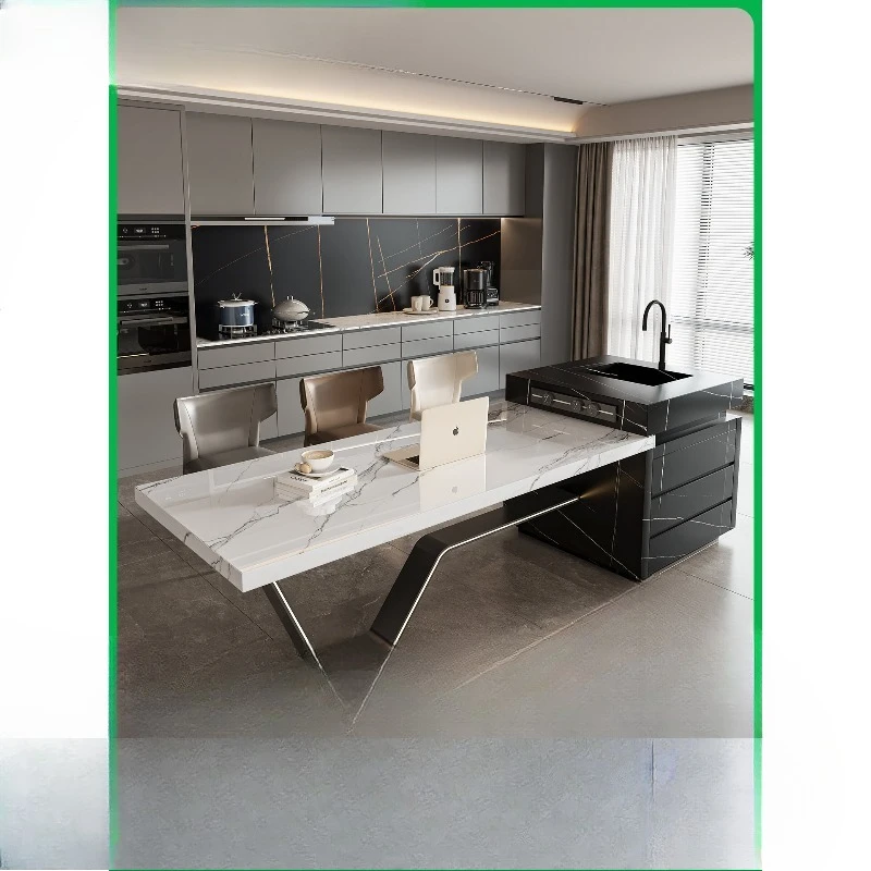

Italian minimalist rock slab island dining table integrated household living room