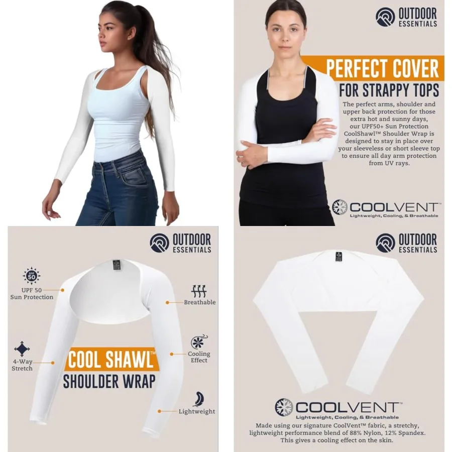 

OutdoorEssentials Arm Sleeves for Women - Golf UV Shawl with Sleeves - Workout Shrug Bolero - Arm Tights for Sun Protection