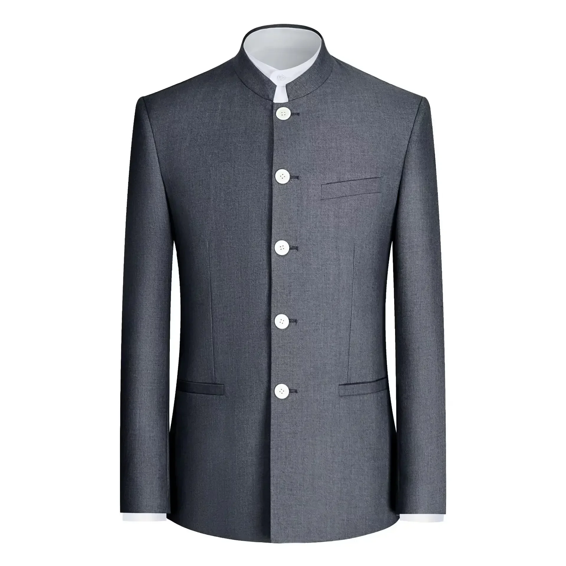 Elegant Slim Fit Formal Men\'s Chinese Suit Stand Collar 2 Pieces Suits Formal Traditional Uniform for Wedding Business