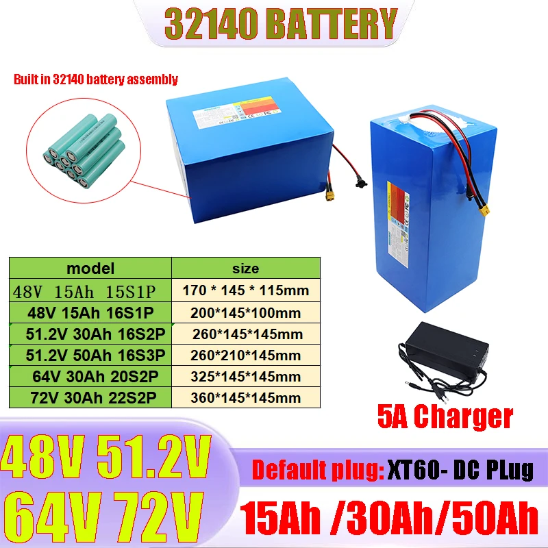 48V 15Ah 51.2V 30Ah 50Ah 64V 30Ah 72V 30A 32140 Lifepo4 battery