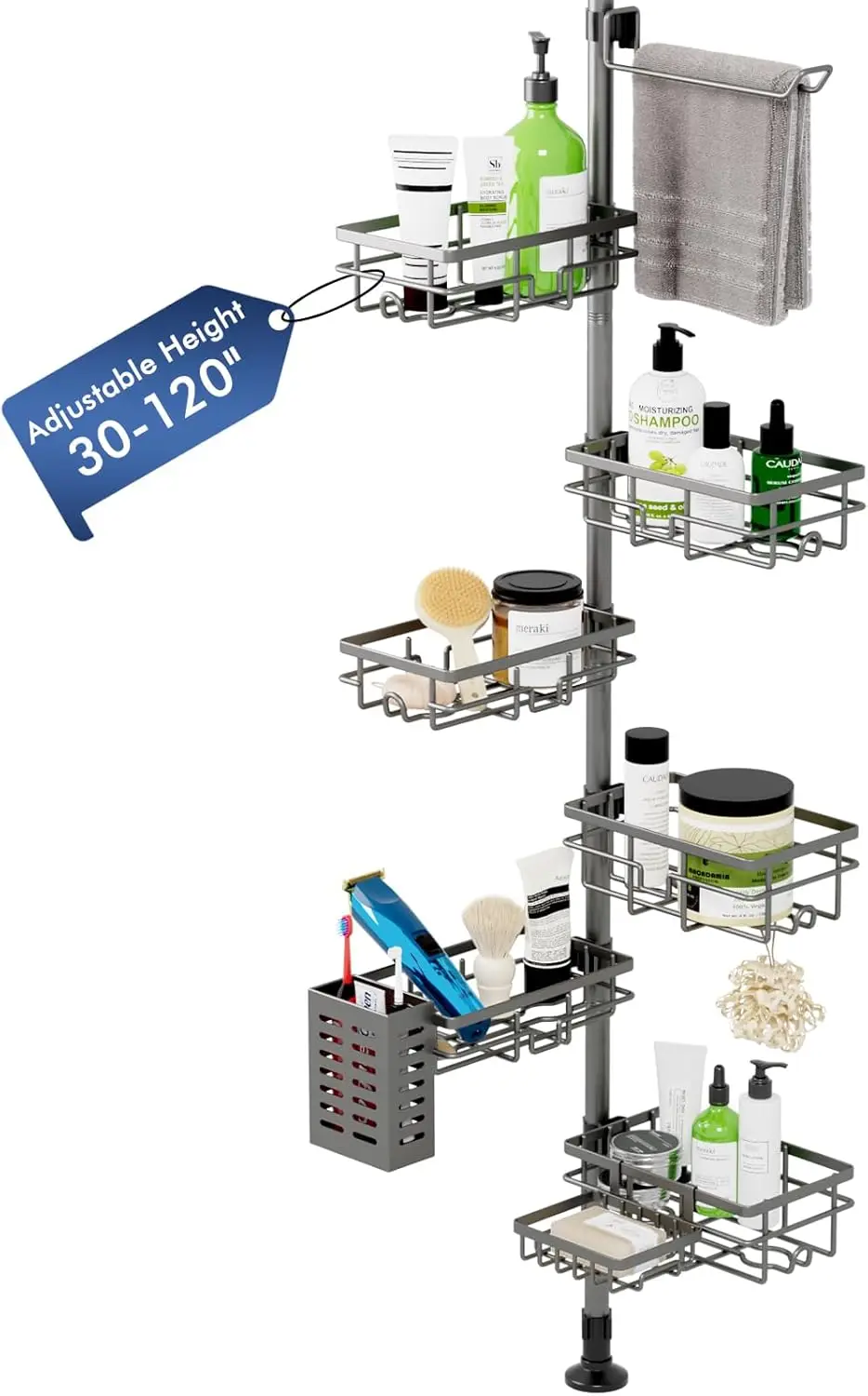 

Регулируемая угловая душевая кабина с 6-уровневыми полками, вешалкой для полотенец и устойчивым к ржавчине конструкцией для организации ванной комнаты