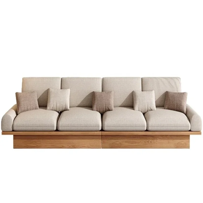 

Nordic sofa pure solid wood with drawer floor Japanese cream log small apartment modern simple living room storage