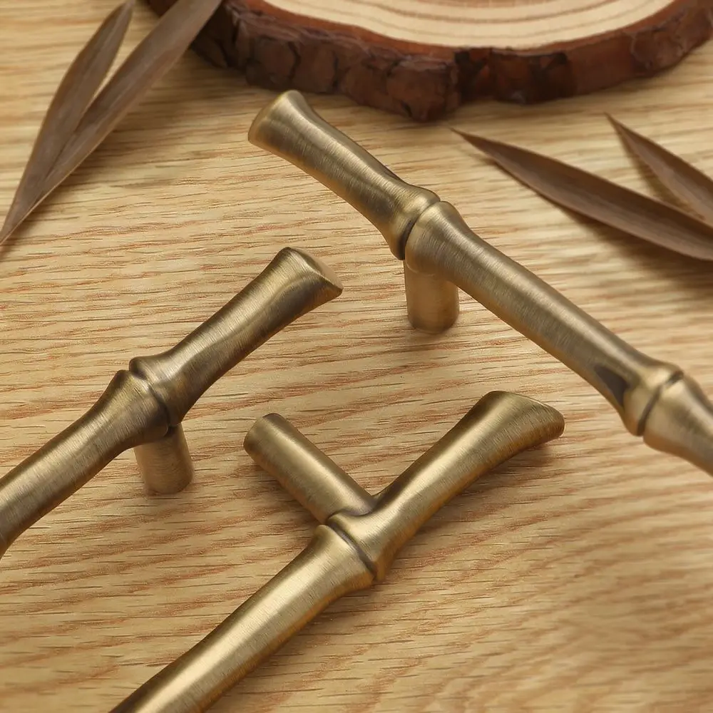 Solid Brass Bamboo Handle Nordic Style Furniture Knob Decorative Drawer Pull For Modern Wardrobe Cabinet Cupboard Hardware