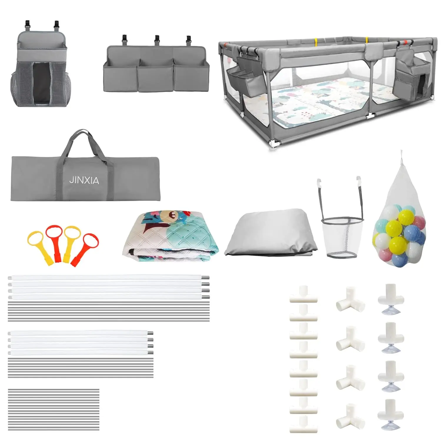 Parque infantil para bebé con tapete 75"*59", parque infantil extra grande para bebés y niños pequeños con bolsa de almacenamiento, sin BPA, no tóxico, seguro sin huecos P