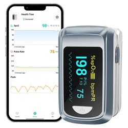 HealthTree Finger Pulse Oximeter Blood Oxygen Saturation SpO2 PI Oximetro De Dedo Pulsioximetro Oxymeter Bluetooth APP Control