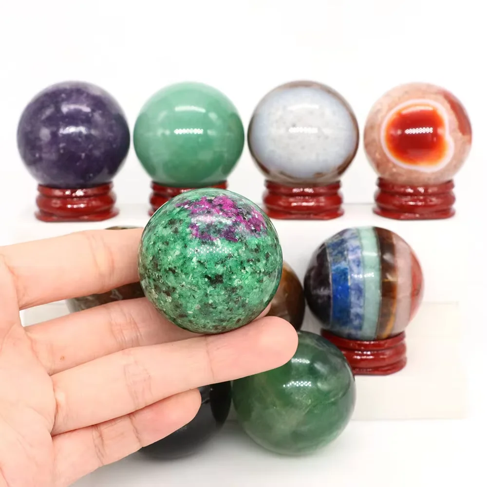 40mm Natural Amethyst Obsidian Sphere Decorative Crystal Ball Chakra Healing Stone Crafts Fengshui Home Decoration Collect Gifts