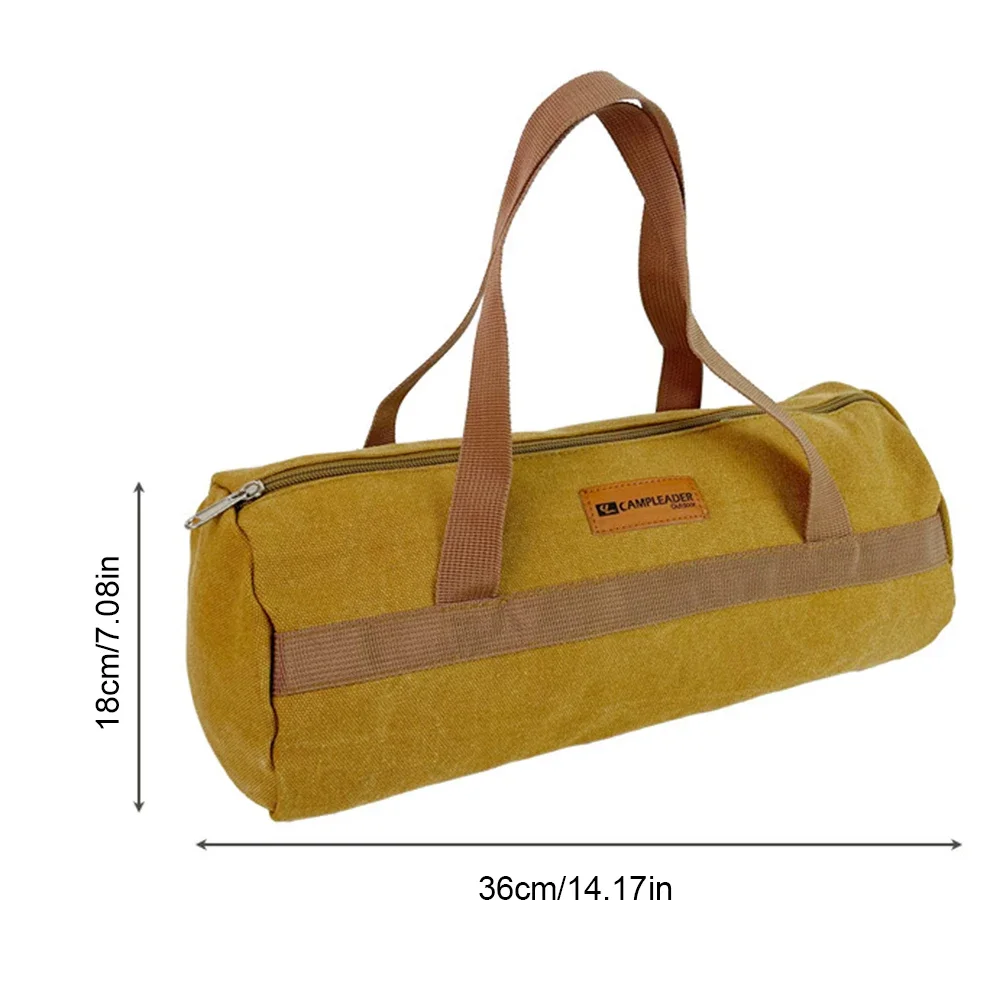 Camping Tool Storage Bag Cylinder Tent Ground Nail Wind Rope Hammer Pouch Canvas Large Capacity Handbag Outdoor Accessories