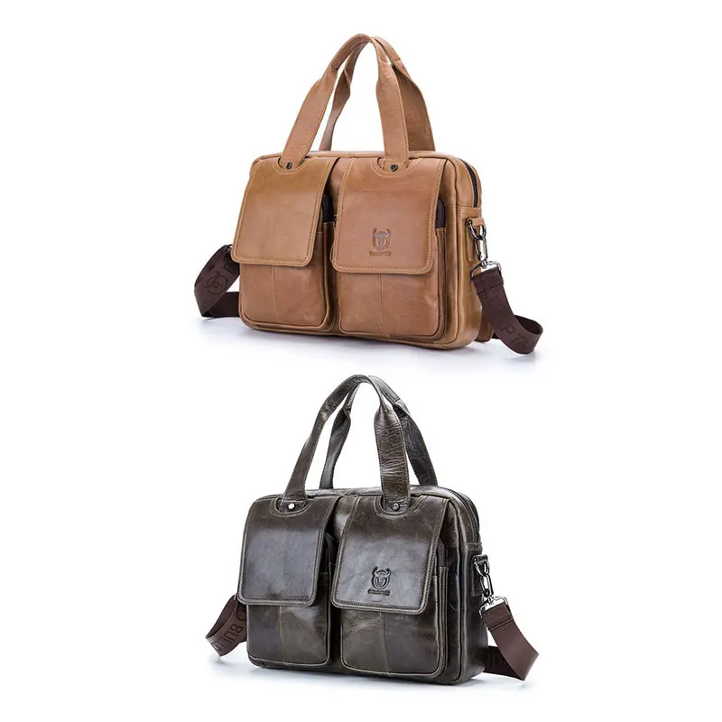 Maleta de couro real masculina, bolsa de ombro casual, bolsa mensageiro, bolsa de trabalho, escritório, luva de laptop de 14\