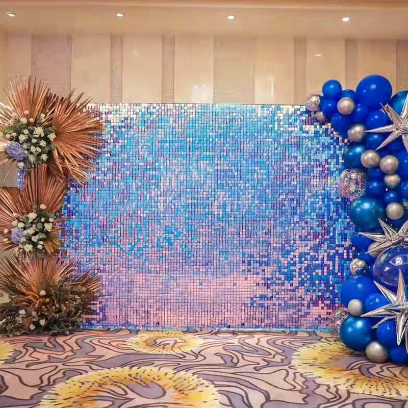 18 Pcs Shimmer Sequin Wall Panel Backdrop Blue Pink Wedding Party Birthday Show Square Gliter Decorative Decoration Irisdecent