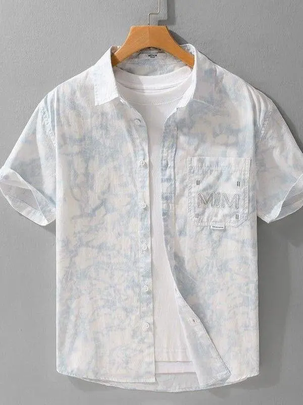 summer-2025-men's-fashion-casual-loose-dyeing-print-short-sleeve-shirt-stylish-trendy-two-piece-set-elegant-handsome