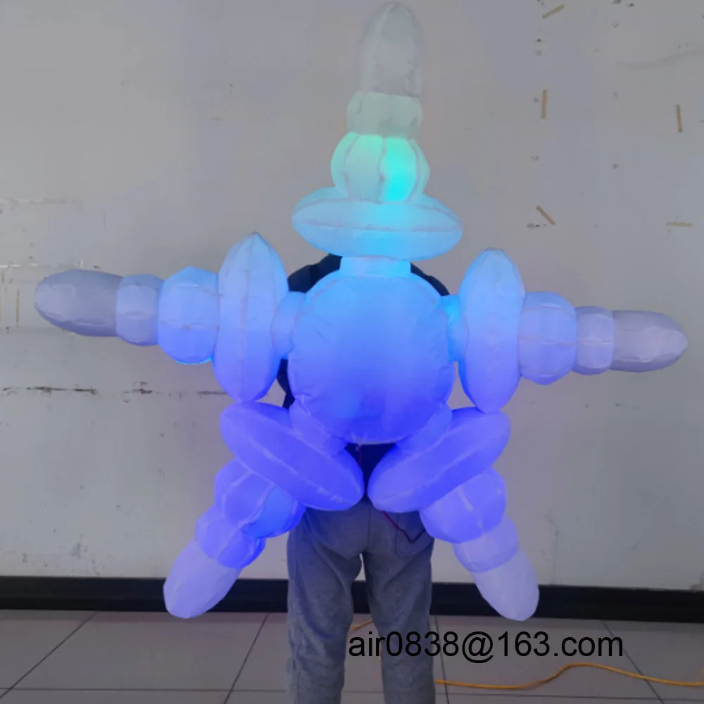 2m Diameter Christmas Decoration Inflatable Snowflake Costume with LED Light And Battery Bag For Parade Events Performance