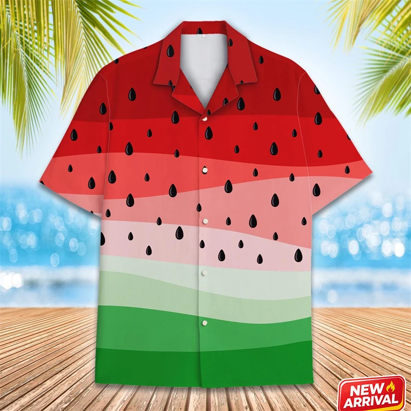 

Men Hawaiian Shirt 3d Printed Watermelon Gradient Graphic Short Sleeve Summer Casual Beach Loose Holiday Vacation Button Shirts
