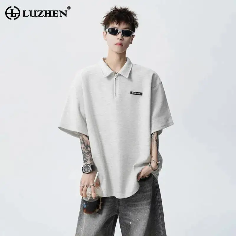 

LUZHEN 2026 Summer Original Elegant Temperament Polo Collar Loose Short Sleeve T-shirt Men's Fashion Handsome Casual Tops JY6888
