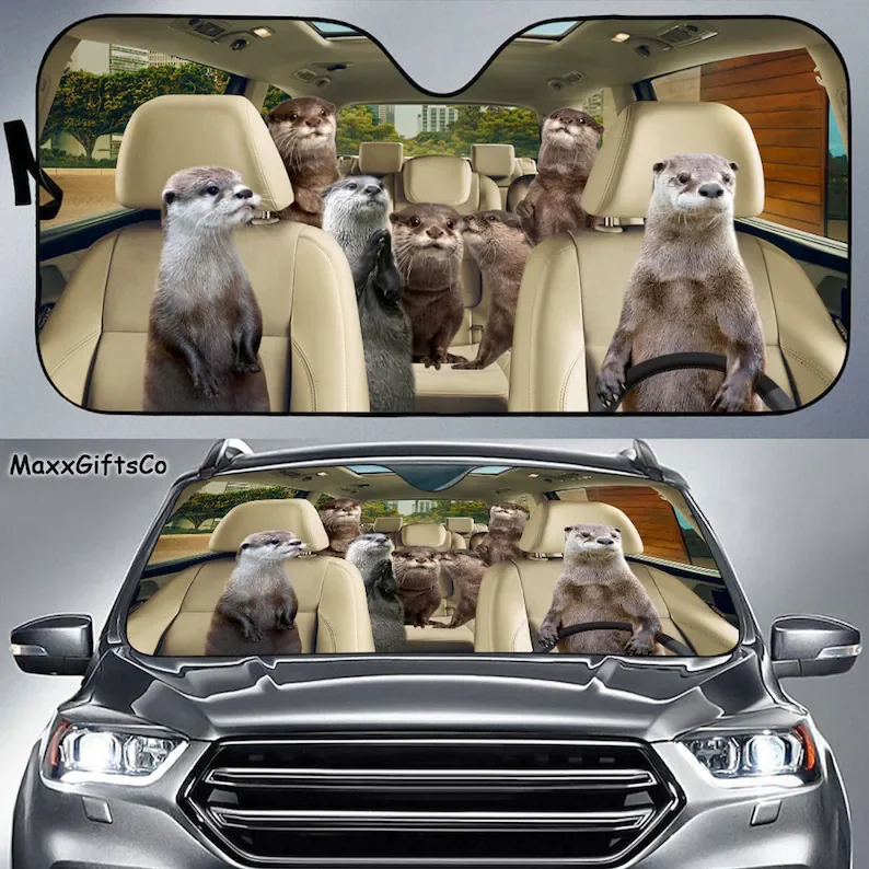 Otter Car Sun Shade, Otter Windshield, Family Sunshade, Otter Car Accessories, Car Decoration, Gift For Dad, Mom