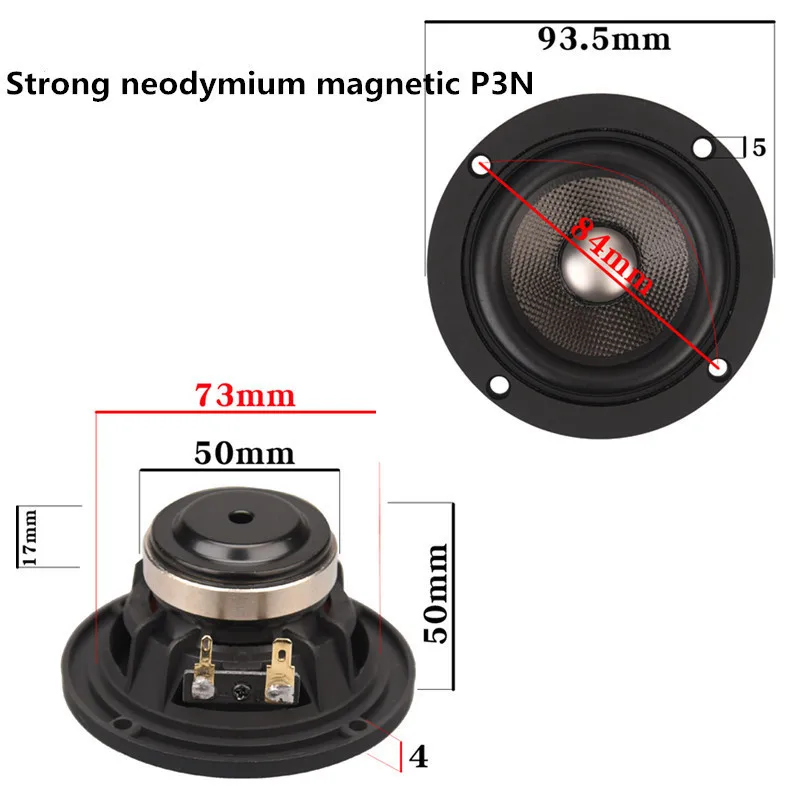 HF-308 ไทเทเนียมฟิล์มคาร์บอนไฟเบอร์กรวย Neodymium แม่เหล็ก 3 นิ้ว Full Range ลําโพง P3-93n อัพเกรดรถ Midrange (1 PCS)