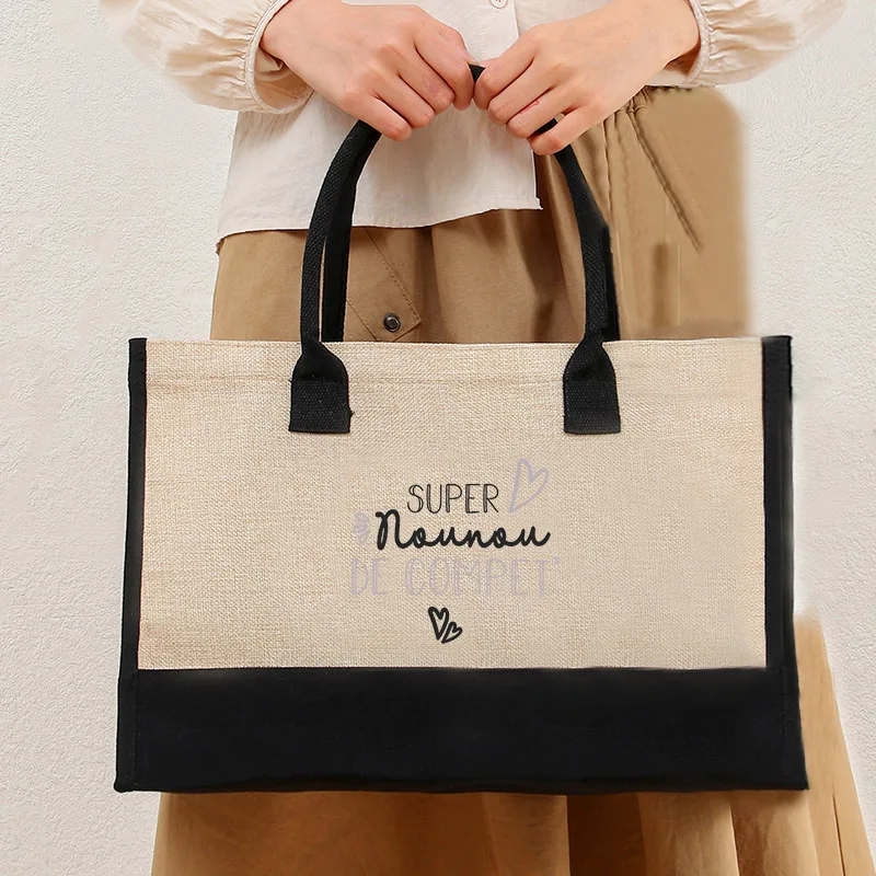 High Quality Shopping Bags Women Jute Bag Tote Handbags Portable Eco Big Capacity Beach Storage Bag Original Walls Printing