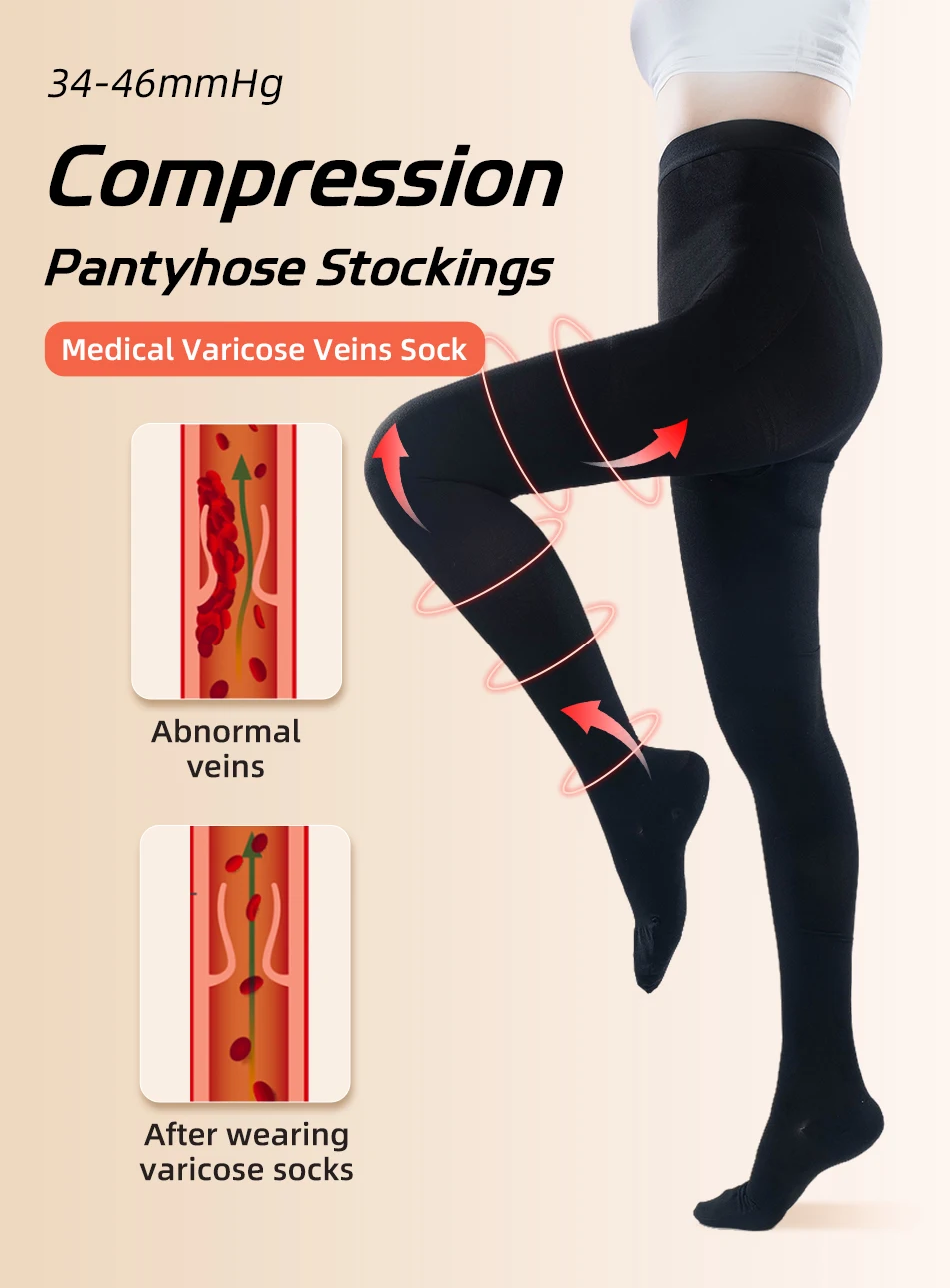 S-5XL Plus Size 34-46mmHg Medizinische Kompressionsstrumpfhose Elastische Pflege-Strümpfe für Krampfadern Druckklasse 3 Strumpfhosen – Detail 1