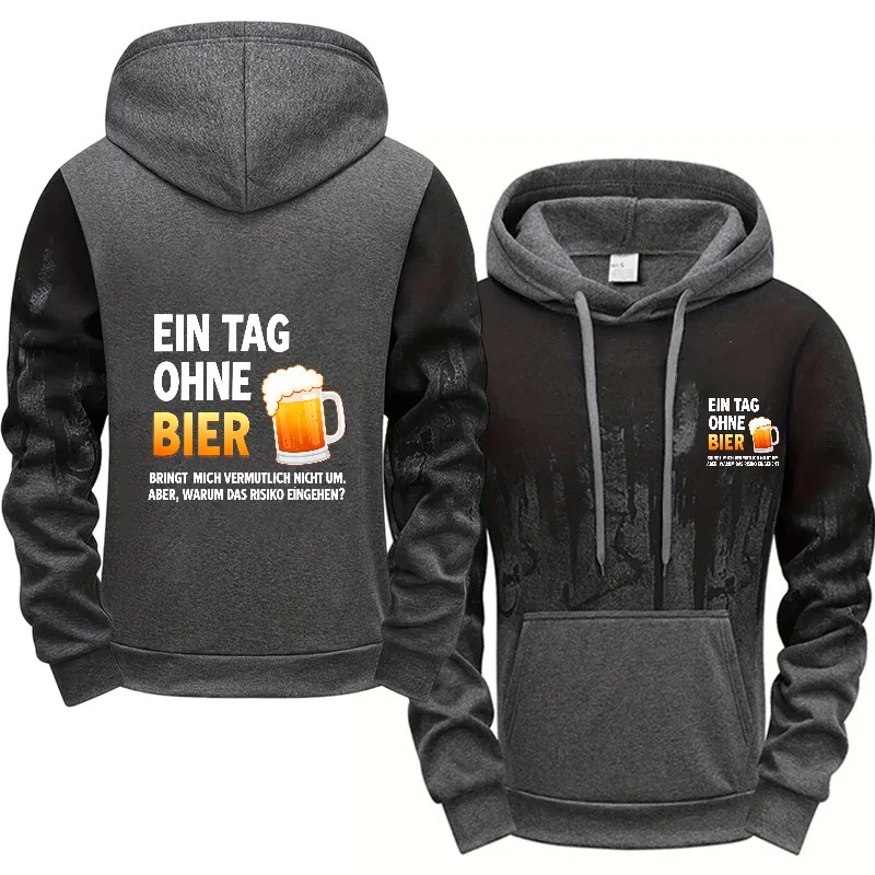  Mens Hoodie Gray Black Beer Print Funny Quote High Quality Cotton Casual Wear for Daily Outing and Party 