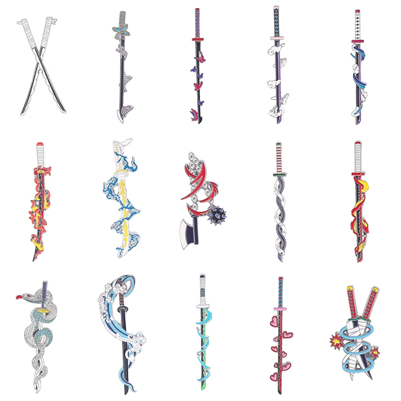 Anime Brosche Kimetsu keine Yaiba Schwert Pins Für Unisex Metall Abzeichen Fans Cosplay Requisiten Rucksack Schmuck Geschenke