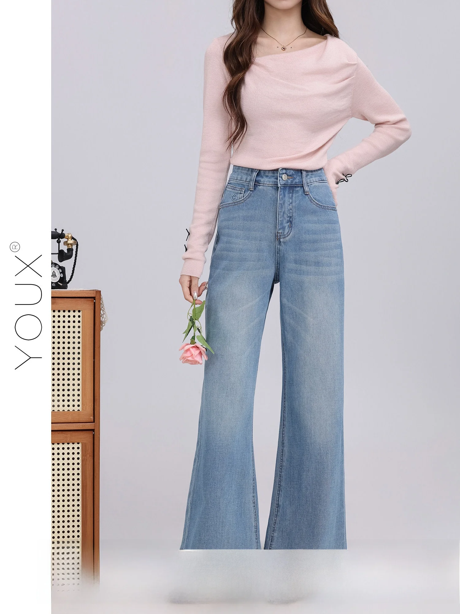 

Wide Leg High Waist Denim Jeans Women's Versatile Spring New Sle Korean Sle Blue Trendy Casual Faion Retro Sle