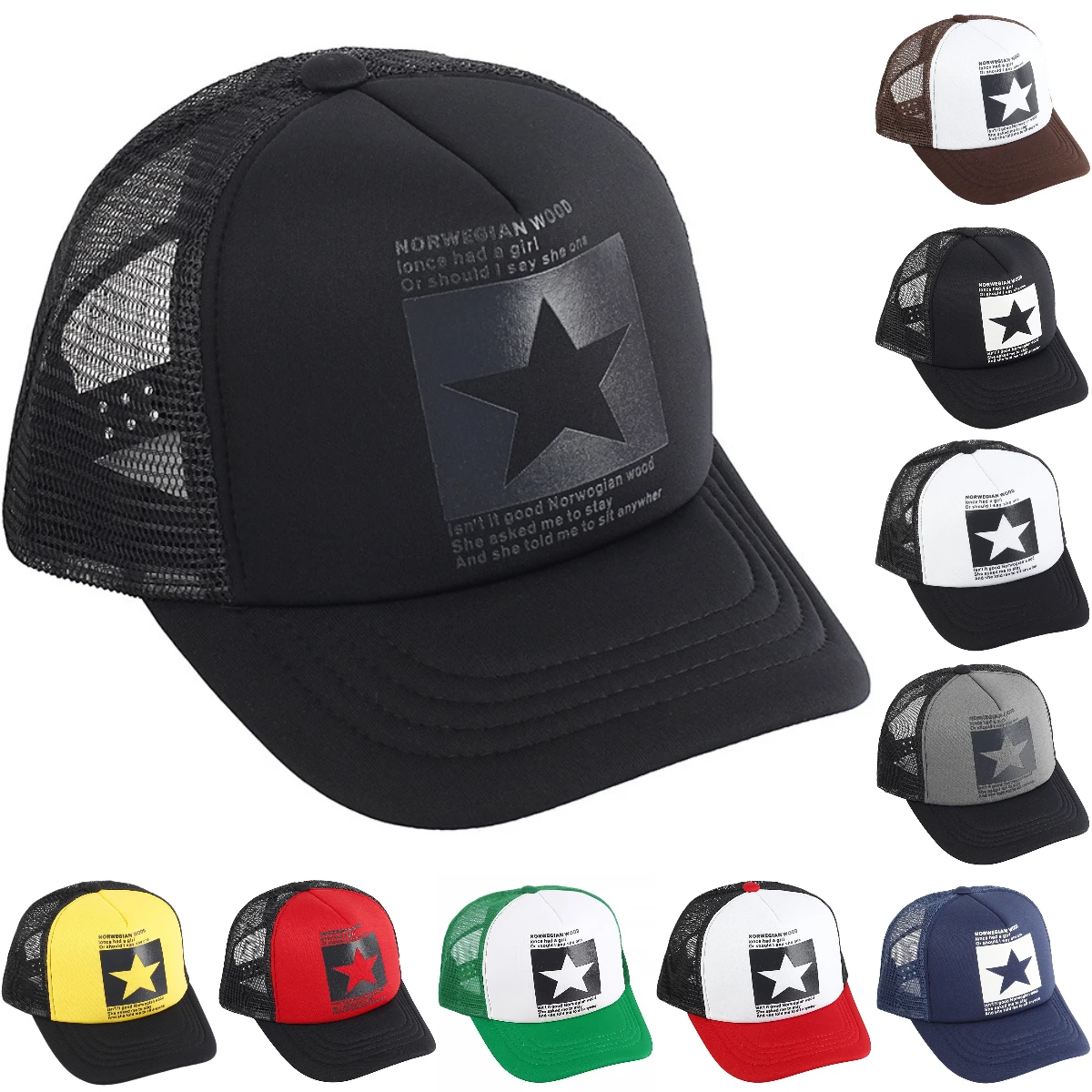 

Hollowed Out Breathable Sunshade Mesh Hat Pentagram Print Baseball Cap Fashionable Multi-color Street Hip-hop Trend Peaked Cap