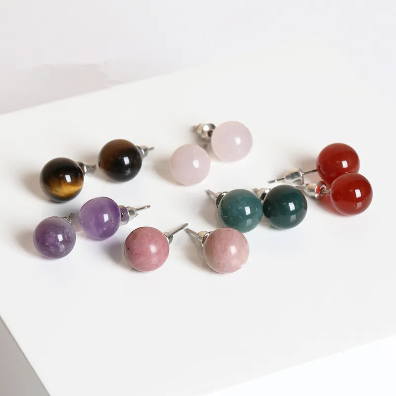 Natural Stone Agate Vinatge Classic Stud Earrings 2022 Autumn Winter Female Simple Crystal Round Bead Earrings Jewelry Wholesale