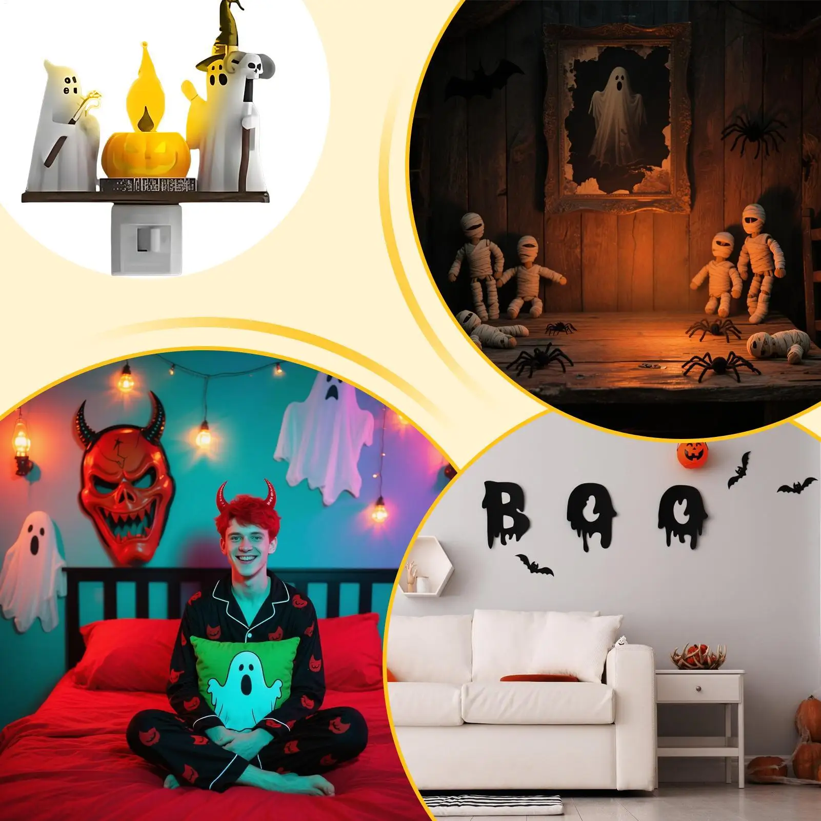 ハロウィンゴーストキャンプファイヤー常夜灯ゴーストキャンプファイヤーちらつき夜の光プラグイン樹脂 LED 火燵ランプ装飾品