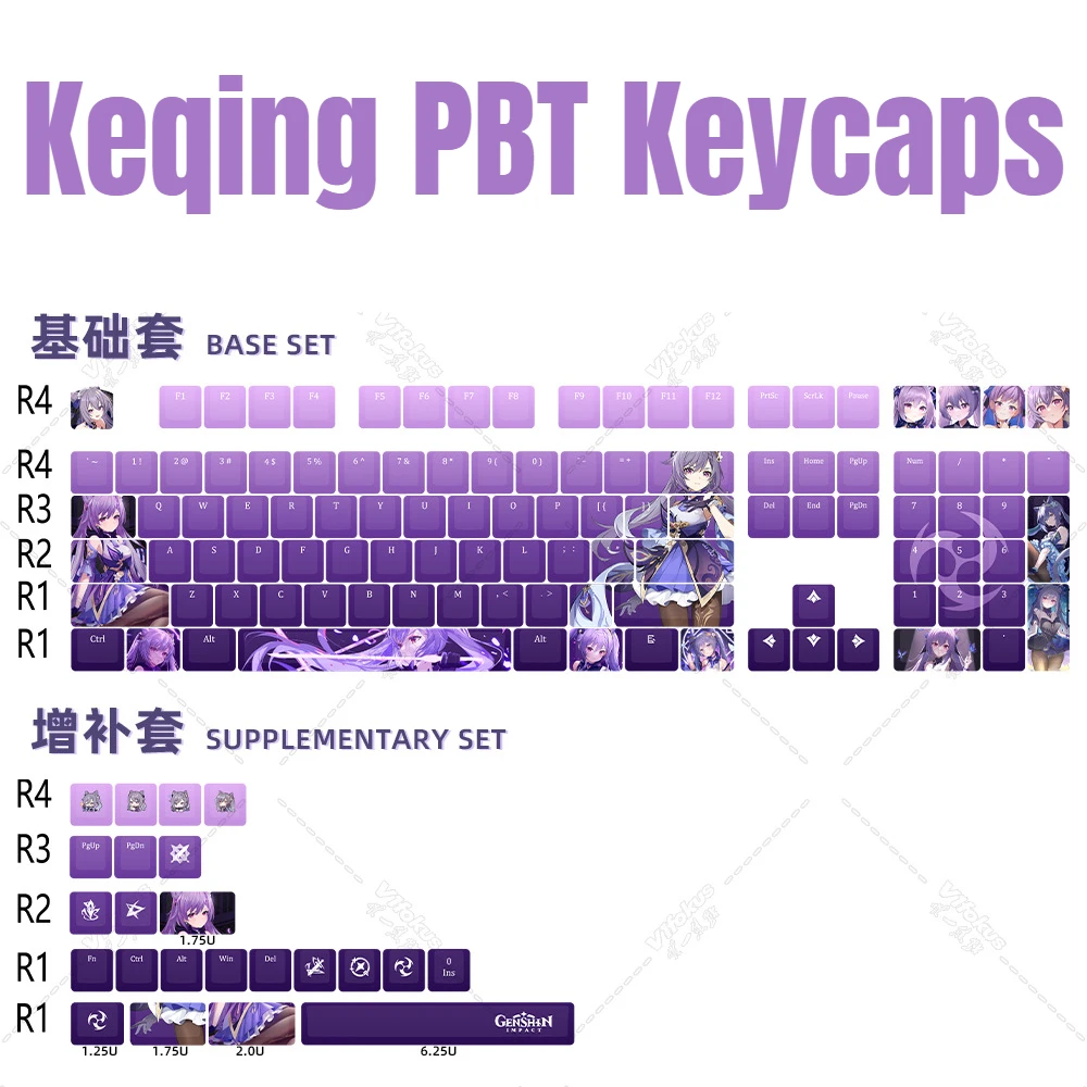 

keqing Keycaps Genshin Impact Game PBT Key Caps DYE Sublimation Cherry MX Cross Axis Switch for Mechanical Keyboard Otaku Gift