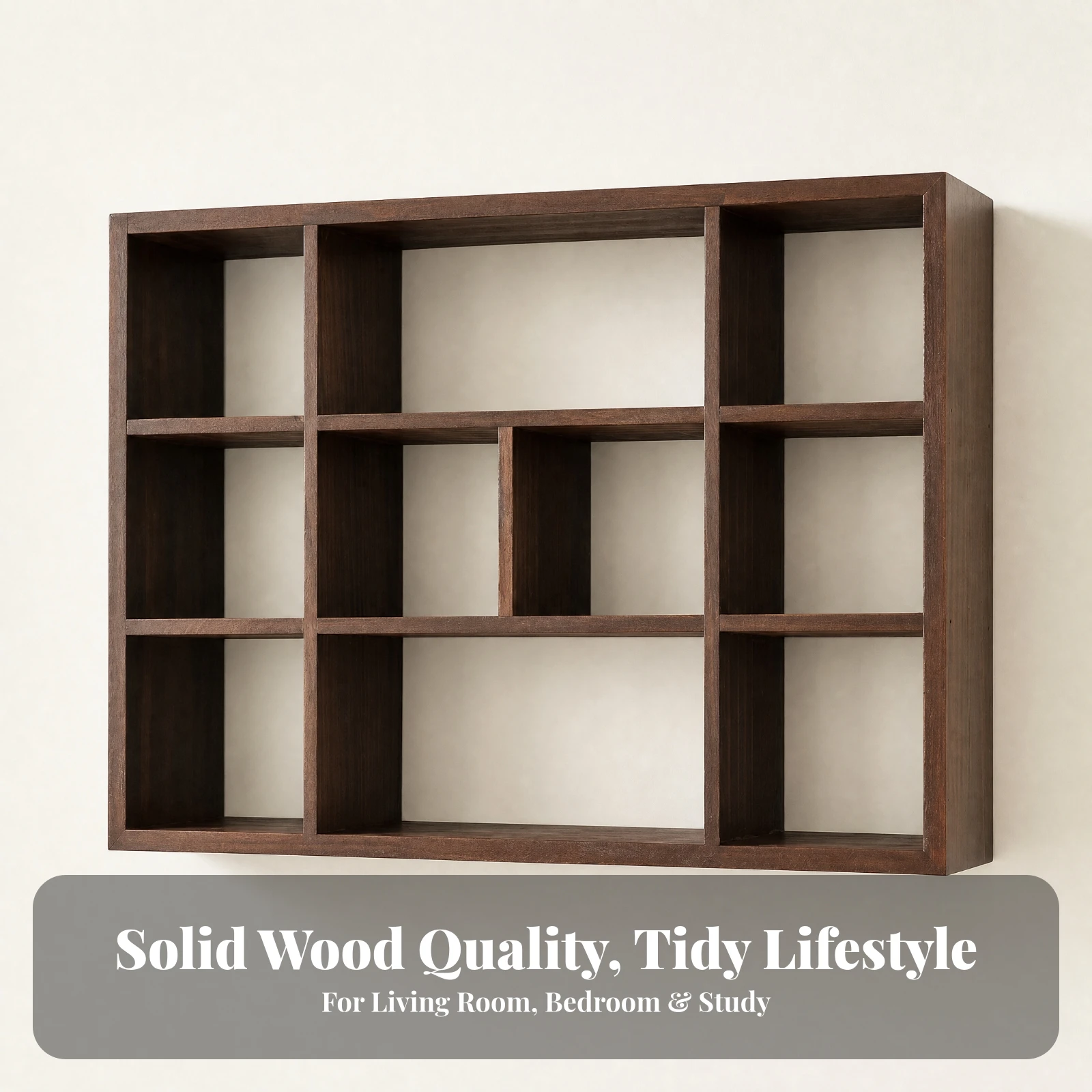 Rectangular Wall Shelf with Frame Multi-Compartment Wall-Mounted Wooden Storage Shelf Rustic Farmhouse for Living Rooms
