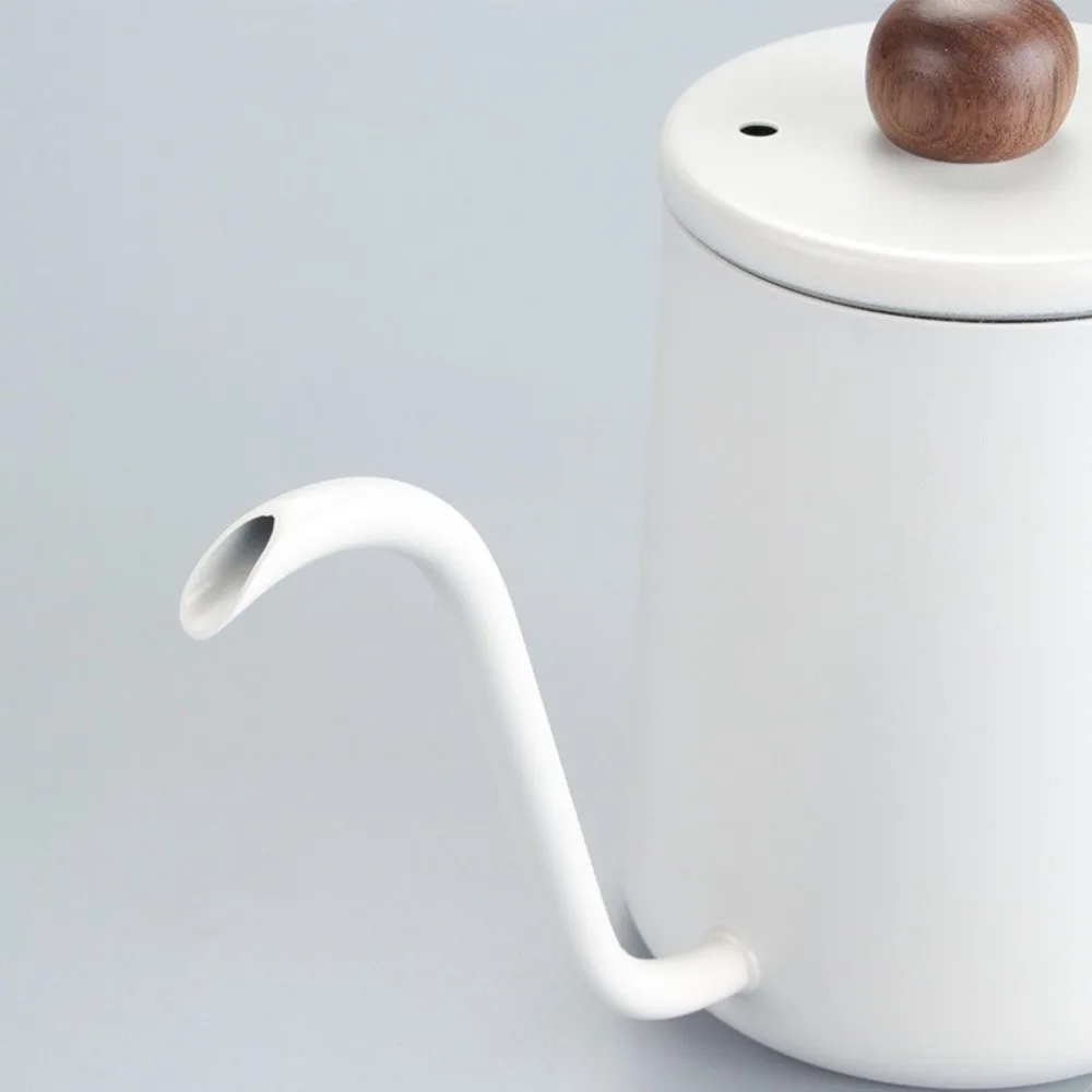 350ML Pour Over Coffee Kettle Stainless Steel Wood Handle Goose Neck Coffee Pot Temperature Meter Anti-scald Hand Brewing Kettle