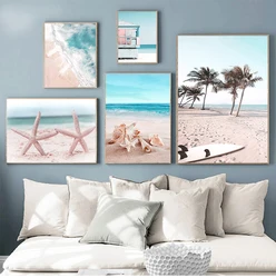 Tropical Sea Beach Starfish Surfboard Flamingo Wall Art Canvas Painting Nordic Posters And Prints Wall Pictures For Living Room