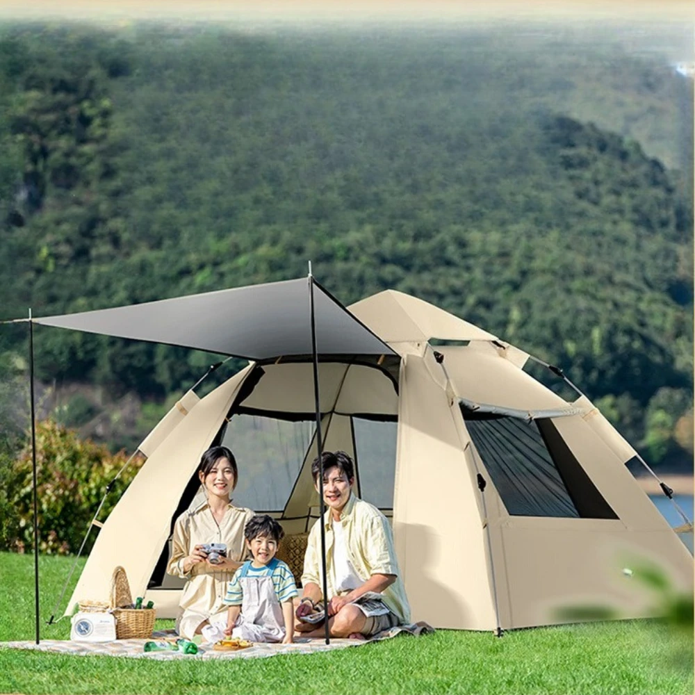 Outdoor Portable Folding Tent Suitable for Camping and Overnight Stays  Fully Automatic Black Beach Tent Thickened and Rainproof