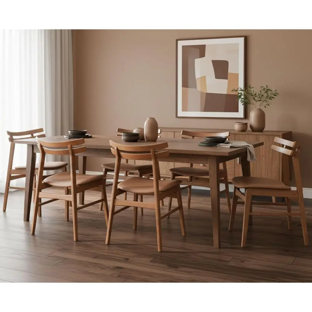

Set of 6 Walnut Dining Chairs with Leather Upholstery, Solid Wood Legs, Curved Backs for Dining Rooms and Restaurants, Brown