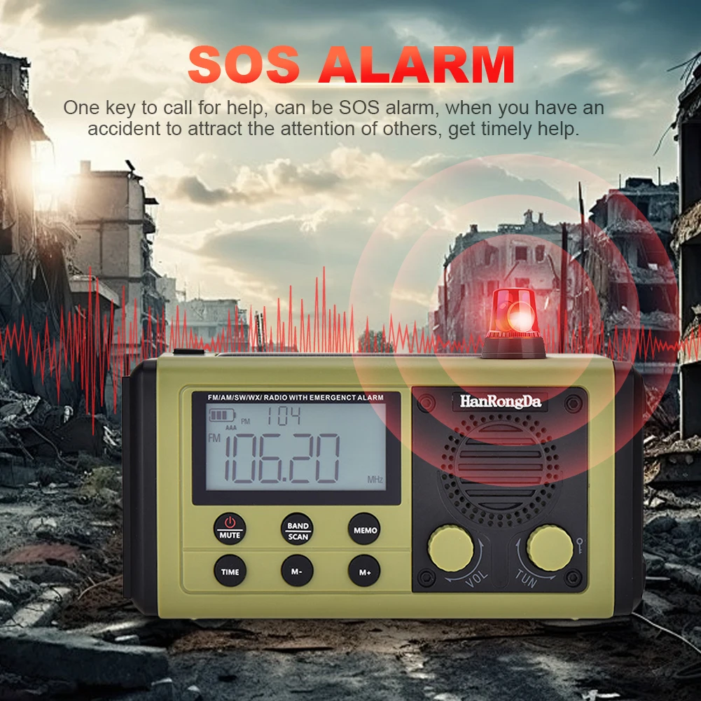 Rádio de manivela de emergência am/fm/sw rádio com alarme sos lanterna led rádio meteorológico portátil para acampamento ao ar livre e emergência
