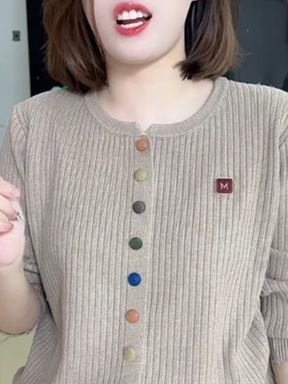 

Свободный женский топ с длинными рукавами в корейском стиле, осенне-зимний, модный, дышащий, удобный, вязаный, повседневный, однотонный, на одной пуговице