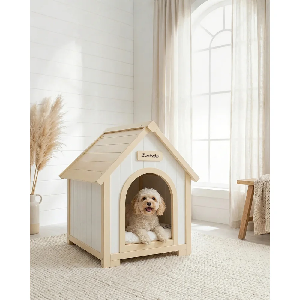 

Modern Indoor Wooden Dog House with EVA Cushion – Solid Cedar Pet House for Small Dogs & Cats