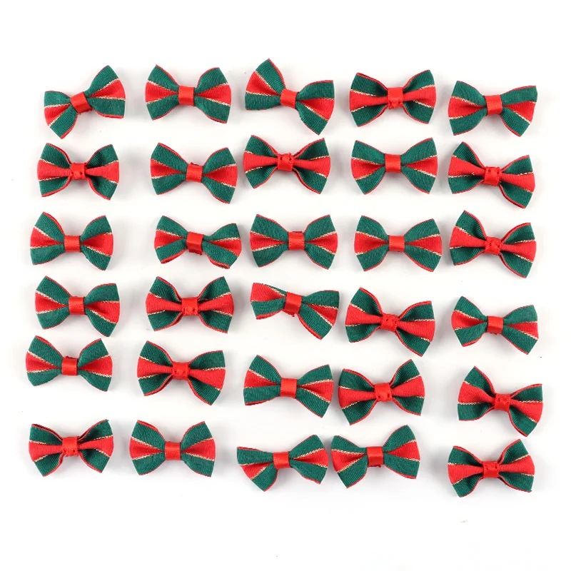 (30 Pcs/pack)22*38mm Stripes Grosgrain Ribbon Christmas Bow Holiday Decoration Gift Wrapper Christmas Lootabgs DIY