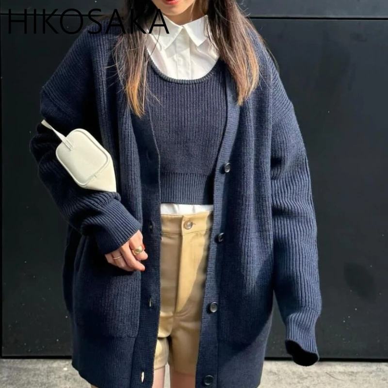 

Japanese Simple Solid Loose Casual Knit Cardigan V-neck Single Breasted Long Sleeve Sweaters 2024 Spring New Sweet Jumpers