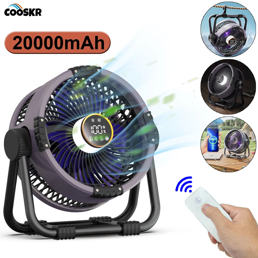 

Camping Fan 20000mAh Rechargeable Wireless Ceiling Fan High Speed Mini Fan with LED Light and Remote Control for Camping Outdoor
