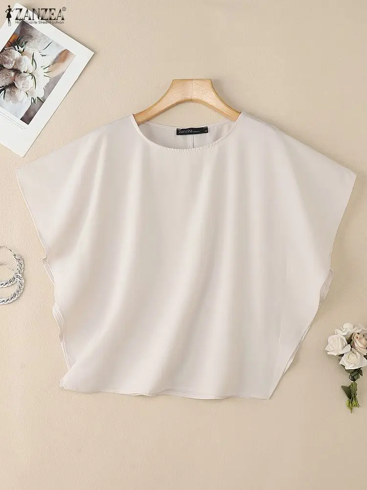 ZANZEA Eleganckie i szykowne bluzki damskie na lato 2025, stylowe bluzki z rękawami typu dolman, dekolt okrągły, jednolite kolory, codzienna odzież damska, rozmiary S-3XL