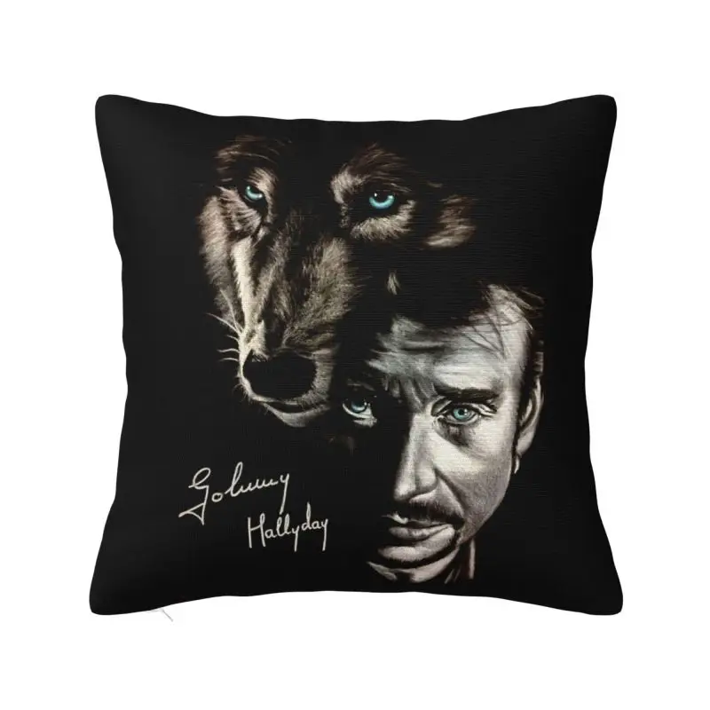 Luxury Johnny Hallyday And Wolf Cushion Cover for Sofa Polyester France Singer Rock Star Pillow Case Bedroom Decoration