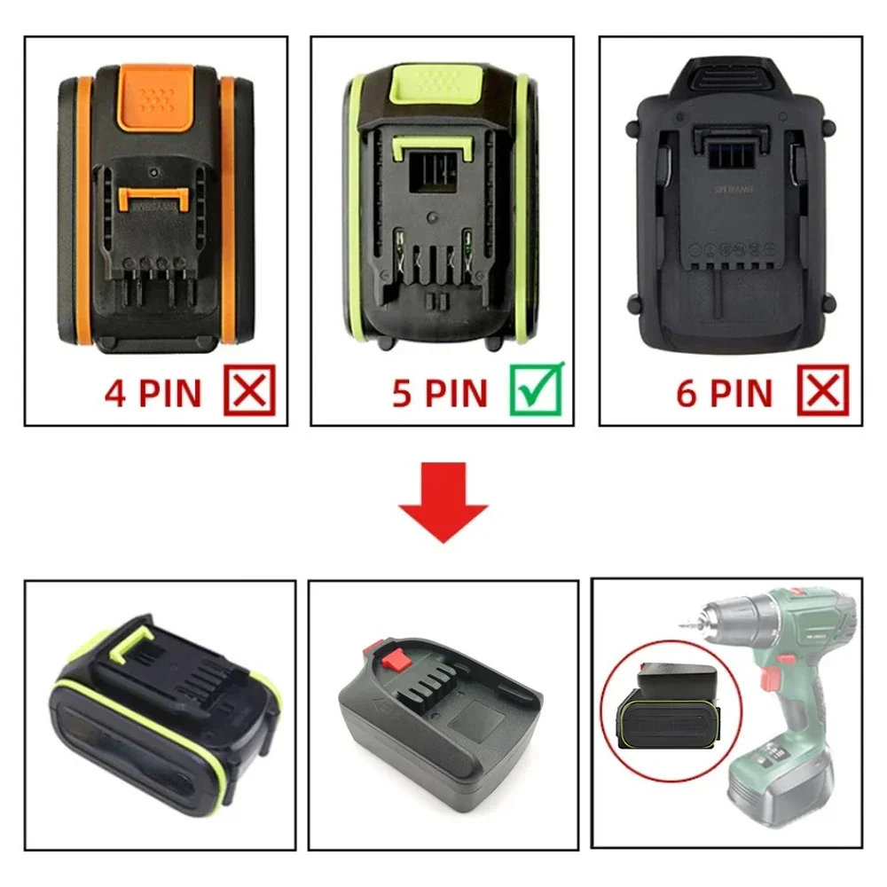 Imagem -05 - Adaptador de Bateria para Makita Dewalt Milwaukee Bosch Worx Kress Metabo Ridgid Hitachi Devon Stanley 18v 20v Pba Tool
