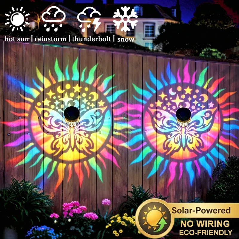 Outdoor Lighting On Fence - Solar Mandala Butterfly Projector Wall Light