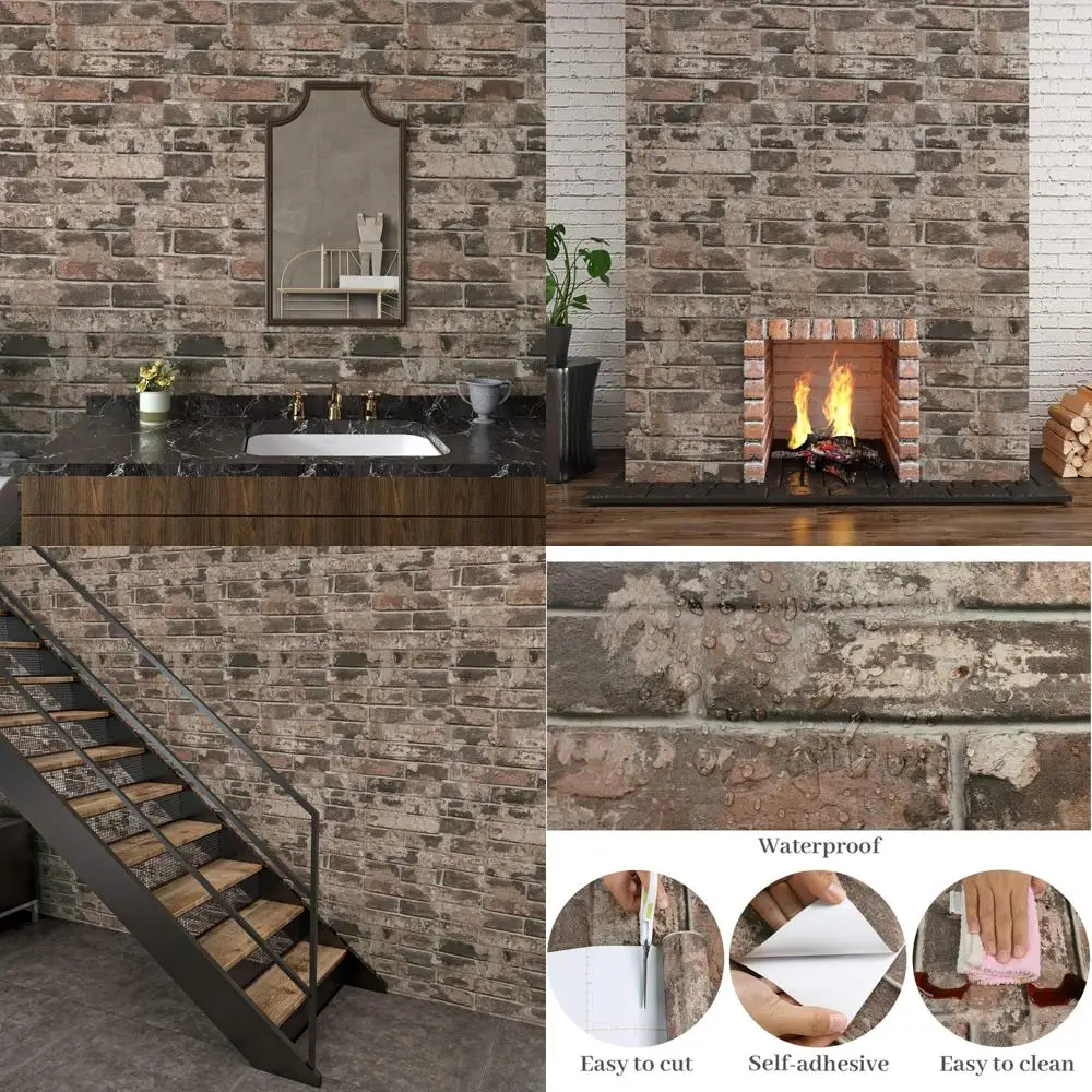 レトロブラウンレンガ柄ピールアンドスティック壁紙 防水 取り外し可能 寝室用 フェイクレンガコンタクトペーパー 32x354インチ