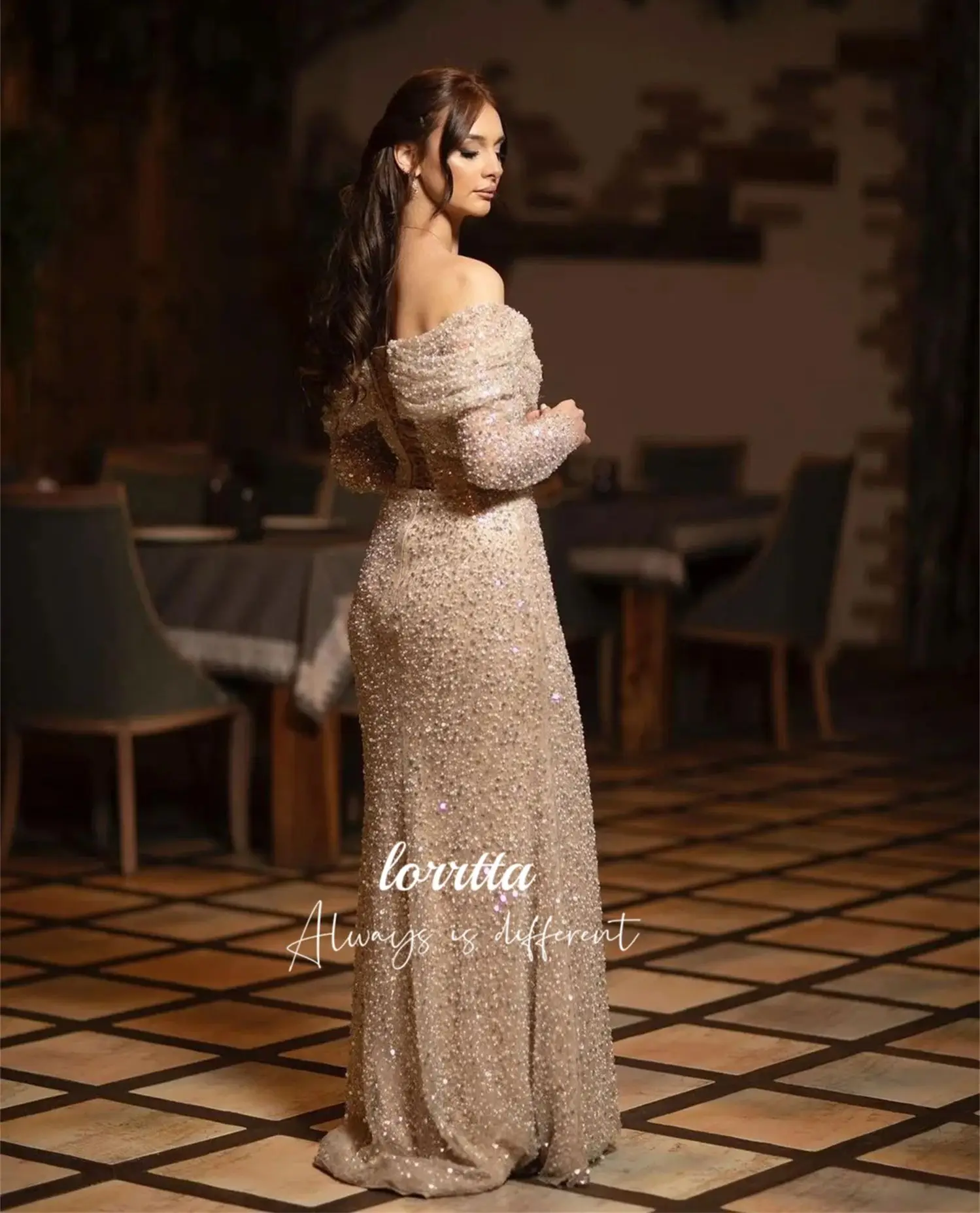 Lorrtta Luxurious Evening Dress Grace Champagne Bead Embroidery Fabric Mermaid Elegant Short Dresses for Formal Occasions Luxury